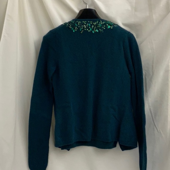 100% Cashmere Cardigan and Matching Tee with Jeweled Necklines in Pine Green S-M - Picture 3 of 16